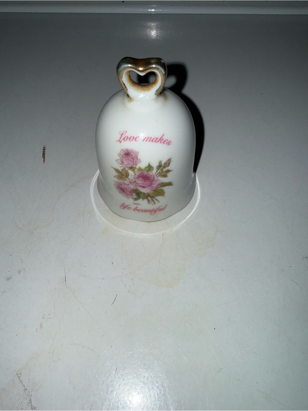 Porcelain Decorative Bell with Pink Rose Design